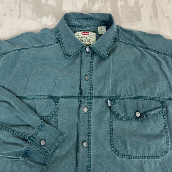 VTG Levis Shirt Mens Large Green/Blue Button Up Cotton Workwear 90s Western - Picture 1 of 8